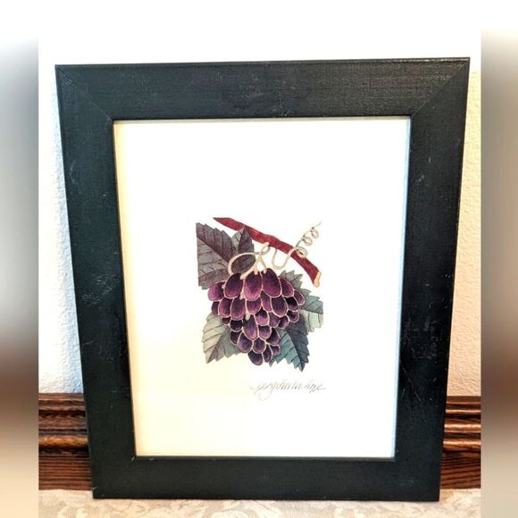 Vintage 1990's Artist Signed Watercolor Litho Grape Cluster Matted/Framed Print - Picture 1 of 9